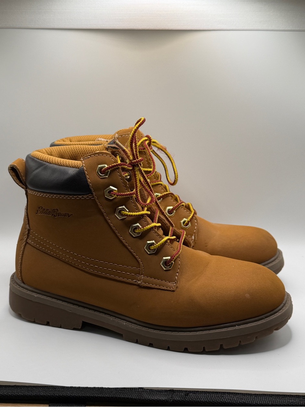 Eddie Bauer Karpie Youth Size 4M Wheat Tan Lace Up Hiking Work Boots Lug Sole